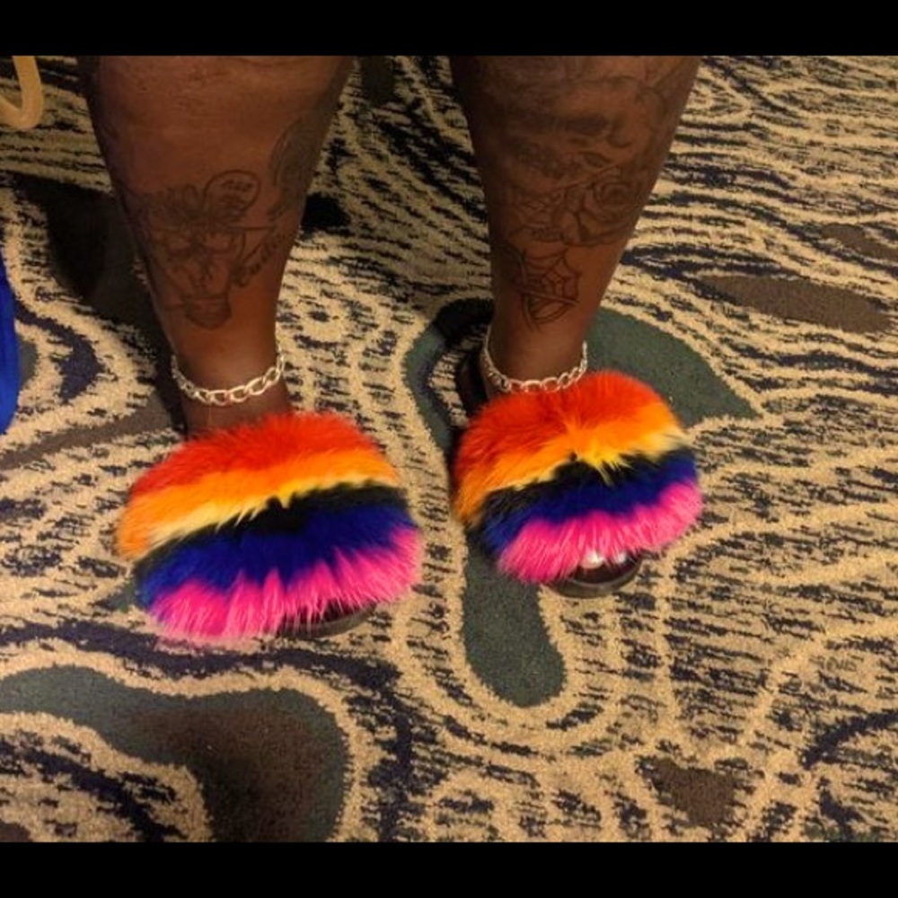 Rainbow Real fur slides (2 for $55) You can mix & match!!!